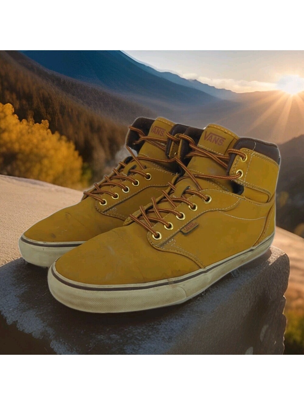 Vans Atwood Hi Top Leather Skate Boots Shoes Sneakers Tan Wheat Mens 11 EUR 44.5